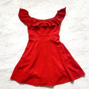 Zara Red Ruffle Off Shoulder Tie Back Skater Dress Size Small